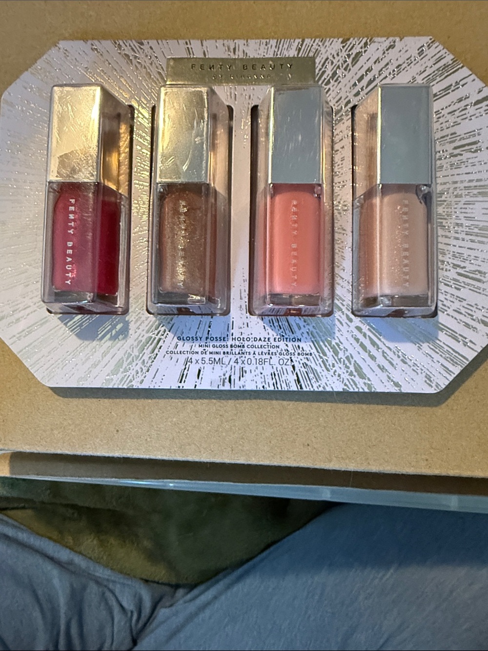 Fenty Beauty Mini Lip Gloss Quartet - Red, Bronze, Peach, Light Pink